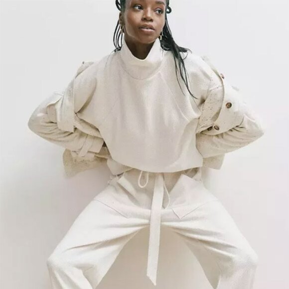 Madewell Brushed Herringbone Jacquard Turtleneck Top Funnel Neck Cream Ivory S - Picture 2 of 16